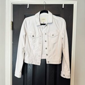 Jessica Simpson White Denim Stretch Cropped Jacket